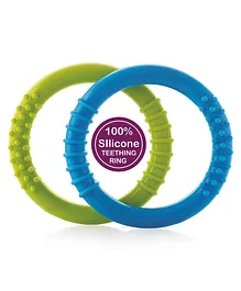 BeeBaby Infant Soft Silicone Teether Ring Pack of 2 - Blue Green