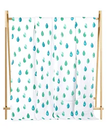 The Mom Store Muslin 6 Layer Cotton Dohar Blanket Raindrops Print - White Blue