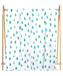 The Mom Store Muslin 6 Layer Cotton Dohar Blanket Raindrops Print - White Blue