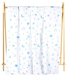 The Mom Store Muslin 6 Layer Cotton Dohar Blanket Star & Moon Print - White Blue