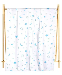 The Mom Store Muslin 6 Layer Cotton Dohar Blanket Star & Moon Print - White Blue