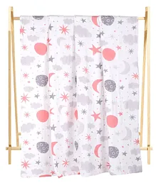 The Mom Store Muslin 6 Layer Cotton Dohar Blanket Stars Print - White