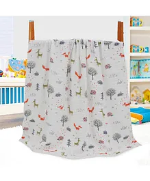 Kassy Pop Baby Muslin Cotton Bath Towel cum Swaddle Blanket Animal Print - White