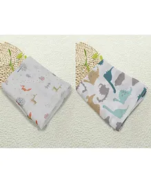 Kassy Pop Bamboo Cotton Baby Swaddle Wrap cum Receiving Blanket Pack of 2 - Multicolor