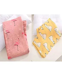 Kassy Pop Bamboo Cotton Baby Swaddle Wrap cum Receiving Blanket Pack of 2 - Pink Yellow
