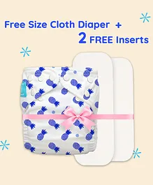 Charlie Banana All Night Free size Cloth Diaper with 2 Inserts 360 Softness - Blue Pineapple