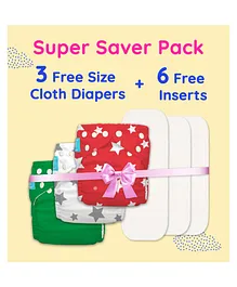 Charlie Banana All Night Cloth Diaper 3 Free Size Diapers with 6 Inserts 360 Softness - Tuscany