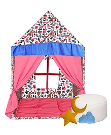 Play House Kids Tent House With Quilt Bean Bag and Cushion Set - Pink