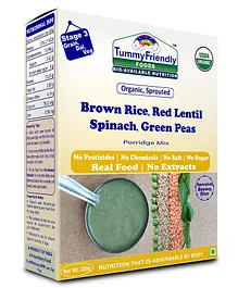 Tummy Friendly Foods Sprouted Brown Rice Red Lentil Spinach Green Peas Porridge Mix - 200 gm