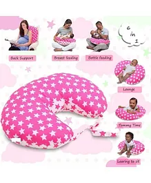 Get It 100% Cotton Breast Feeding Recron Star Print Pillow Removable Cover wIth Zip Buckle Adjust Nursing  - Pink Star