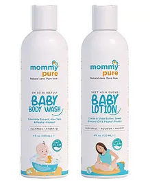 MommyPure Combo of Natural, Tear-Free Baby Body Wash & Baby Lotion - 120 ml each