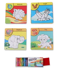Yash Toys Reusable Animals and Birds Coloring Cards with Crayons - Multicolor