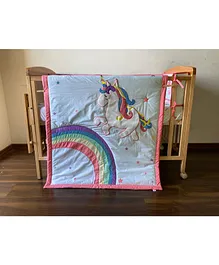 The Mom Store Cotton Baby Comforter Unicorn Patch - White