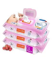 Tulips Sensitive Baby Wet Wipes With Lid Pack of 3 - 72 Pieces each