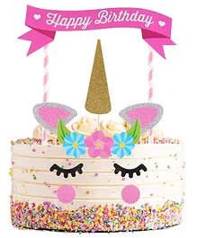 Party Propz Unicorn Happy Birthday Cake Topper Pink - Pack of 15