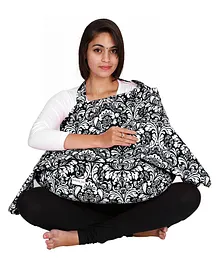 Lulamom Printed Cotton Nursing Cover & Feeding Pillow Combo - Black