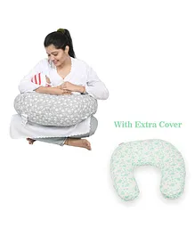 Lulamom Nursing Pillow with Cotton Cover Floral Print - Grey