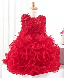 Bluebell Sleeveless Floral & Sequin Embellished Party Frock - Red