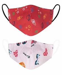 VEA Kids 3 Ply Cotton Face Masks Multi Print Pack of 2 - Blue Beige