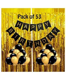Funcart Birthday Decoration Kit Black Golden - Pack Of 53 