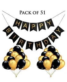 Funcart Birthday Decoration Kit Black Golden - Pack Of 51 