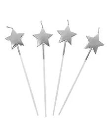 Funcart Cake Topper Candles Star Shape Silver - Pack of 4