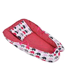 Soul Fiber Cotton Reversible Baby Bedding Set With Pillow Elephant Print - Red