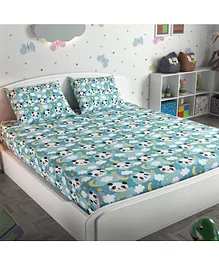 Soul Fiber 100% Cotton Double Bedsheet with 2 Pillow Covers Panda Print - Blue