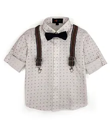 Robo Fry Party Wear Full Sleeves Shirt With Suspenders & Bow - White