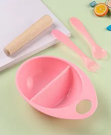 Feeding Bowl With Spoon Fork & Food Masher - Pink