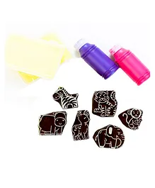  Little Jamun Wild Animals Block Print Wooden Stamps - 10 Pieces
