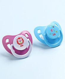 Babyhug BPA Free Pacifiers in PP Case with Animal Print Pack of 2 - Blue & Purple