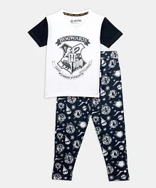 Nap Chief Short Sleeves Harry Potter Printed Night Suit - White & Black