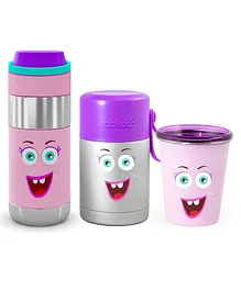 Rabitat Stainless Steel Water Bottle, Tumbler & Food Jar Combo Pink - 410 ml each