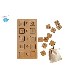 HNT Kids Wooden Consonant Vowel Consonant Word Builder Brown - 53 Pieces 