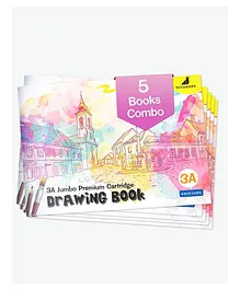 Woodsnipe 3A Size Drawing Books Pack of 5 - 36 Drawing Pages Each