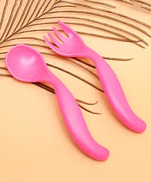  Curved Spoon And Fork - Pink