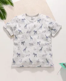 ROYAL BRATS Half Sleeves Animal Print T-Shirt - Grey