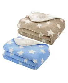 My Newborn All Seasons Premium 2 In 1 Blanket Cum Wrapper Pack of 2 - Blue  Brown