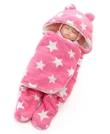 My NewBorn All Seasons Premium Hooded Wearable Blanket Star Design - Pink