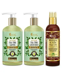 Oriental Botanics Australian Tea Tree Hair Shampoo Conditioner Bhringraj Amla Hair Oil  - 300 ml Each & 100 ml Respectively