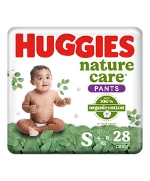 Huggies Nature Care Pants, Small Size (4-8 Kg) Premium Baby Diaper Pants, 28 Count, Made with 100% Organic Cotton