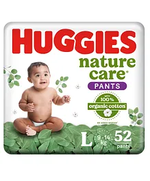 Huggies Nature Care Pants, Large Size (9-14 Kg) Premium Baby Diaper Pants, 52 Count, Made with 100% Organic Cotton