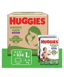 Huggies Nature Care 100% Organic Cotton Premium Baby Diaper Pants Large Size Monthly Pack - 104 Pieces