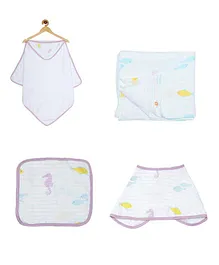 Ooka Baby Sea Horse Printed Clothing Gift Set of 4 - White Purple