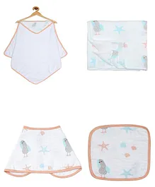 Ooka Baby Seagull Printed Clothing Gift Set of 4 - White Coral