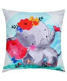 Craftlinen Reversible Cushion Cover Elephant And Hot-Air Balloon Ride Print  - Multicolor