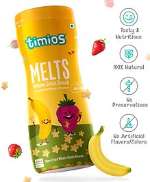 Timios Melts Banana & Strawberry Wholegrain Snacks for Babies 9M+ Iron & Protein-Rich, No Preservatives - 50g