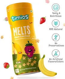 timios Melts Non-Fried No-Maida Wholegrain Star Shaped Snacks Banana and Strawberry Flavour - 50 g 