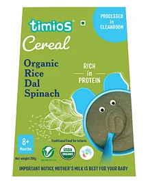 Timios Organic Porridge Rice,Dal &Spinach 100% Natural Health Mix Healthy Wholesome Food Rich In Protein - 200g
